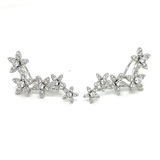 [DIASTWD81] 18Kt White Gold Star Climber Earrings With (110) Round Diamonds Weighing 0.81cttw