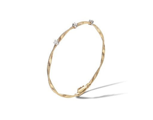 [BG337 B YW M5] 18Kt Two Toned Marrakech Bangle With (3) Round Diamonds Weighing 0.15cttw