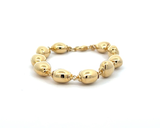 [FRB086070Y725] 14Kt Yellow Gold Large Bead Bracelet 7.25"