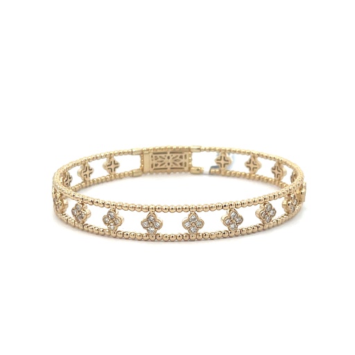 [BDD4587-308] 14Kt Yellow Gold Two Row Clover Diamond Bracelet 0.80ct
