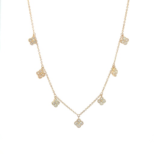 [NDD1817-316] 14Kt Yellow Gold Diamond Clover Dangle Necklace 0.49cttw