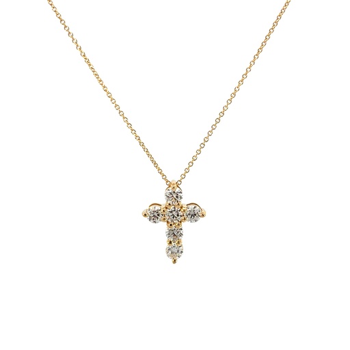 [P078-150-Y] 14Kt Yellow Gold Cross Necklace With (6) Round Diamonds Weighing 1.40cttw