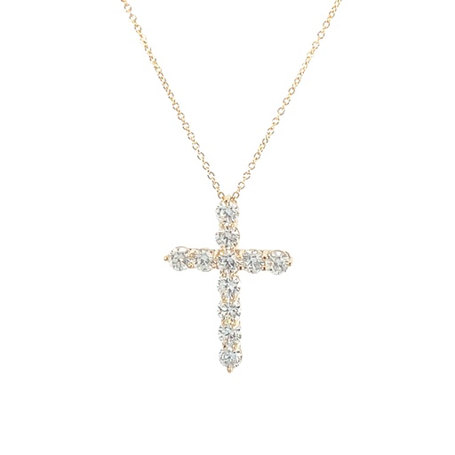 [P058-250-Y] 14Kt Yellow Gold Cross Necklace With (11) Round Diamonds Weighing 2.50cttw