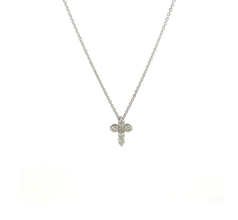 [P078-30-W] 14Kt White Gold Cross Necklace With (6) Round Diamonds Weighing 0.30cttw