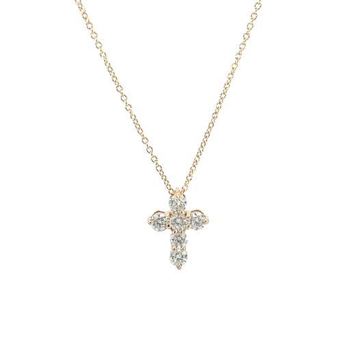 [P078-70-Y] 14Kt Yellow Gold Cross Necklace With (6) Round Diamonds Weighing 0.72cttw