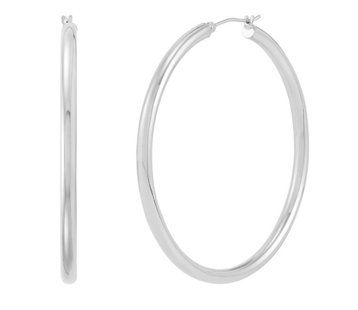 [FRE029273W50] 14Kt White Gold 3x50mm Tube Hoops