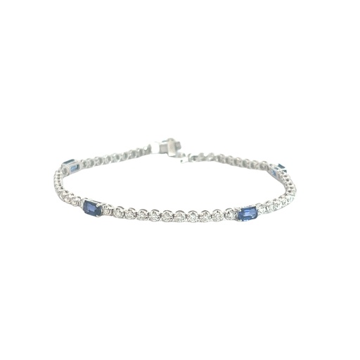[7403-3] 18Kt White Gold Bracelet With (5) Emerald Cut Sapphires Weighing 2.26ct And (53) Round Diamonds Weighing 1.39ct
