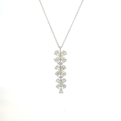 [7915-3] 18Kt White Gold Dangle Pendant Necklace With (13) Pear Shaped And (2) Round Diamonds Weighing 1.96cttw