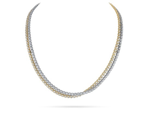 [ANK34032NO-UQJ160] 18Kt Two Toned Crossed Tennis Necklace With (238) Round Diamonds Weighing 12.50cttw