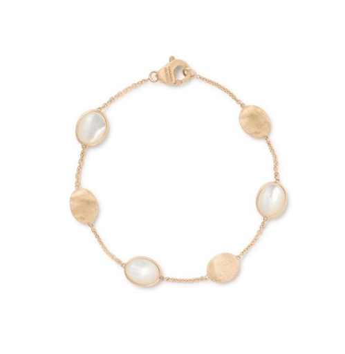 [BB2652 MPW Y 02] 18Kt Yellow Gold Siviglia Mother Of Pearl Station Bracelet 7.25"