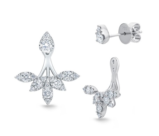 [FJBF10400008W72000] 18Kt White Gold Petal Studs And Jackets With (34) Round Diamonds Weighing 1.16cttw
