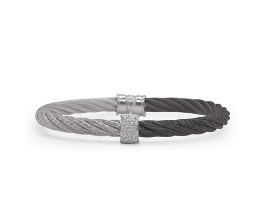 [04-54-3913-11] 18Kt White Gold Grey And Black Nautical Cable Cuff Bracelet With (16) Round Diamonds Weighing 0.13cttw