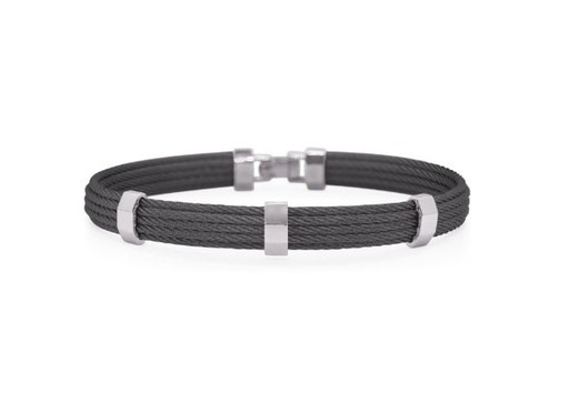 [04-12-3003-00] Men's Stainless Steel And Black Nautical Cable Bracelet