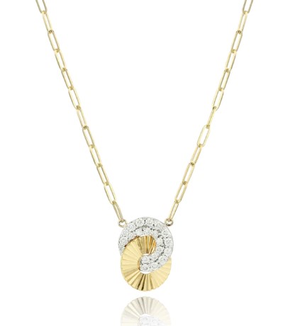 [N0910DY] 14Kt Yellow Gold Mini Aura Interlocking Pendant With (21) Round Diamonds Weighing 0.26cttw