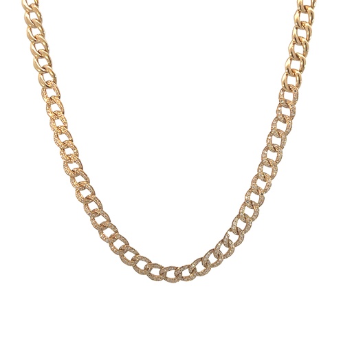 [ON9120-O] 14Kt Yellow Gold Cuban Link Necklace With (372) Round Diamonds Weighing 0.89cttw