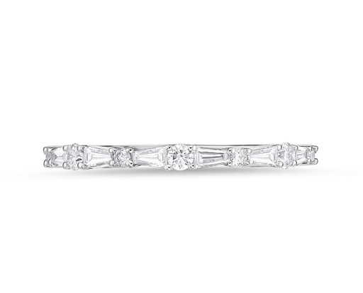 [ERGA70165008W72000] 18Kt White Gold Stackable Band With (6) Baguette And (7) Round Diamonds Weighing 0.28cttw