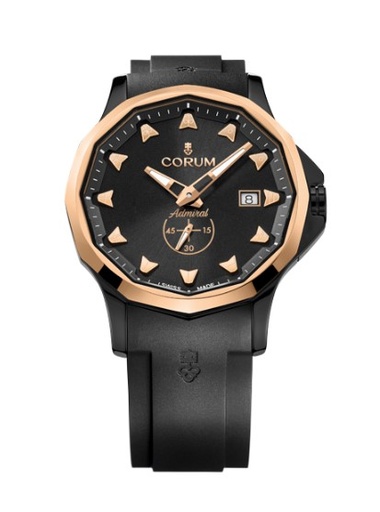[A395/04451] 42mm Admiral Automatic Black Dial Rose Gold Bezel Watch With Leather And Rubber Strap
