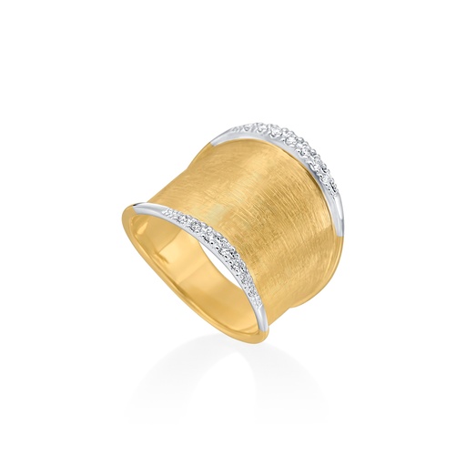 [AB551 B YW Q6] 18Kt Two Toned Lunaria Band With (14) Round Diamonds Weighing 0.12cttw