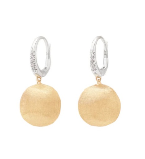 [OB1884-M B YW Q6] 18Kt Two Toned Africa Drop Earrings With (10) Round Diamonds Weighing 0.05cttw