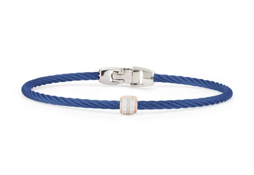 [04-24-S917-11] 18Kt Rose Gold Blueberry Nautical Cable Single Barrel Station Bracelet With (8) Round Diamonds Weighing 0.07cttw