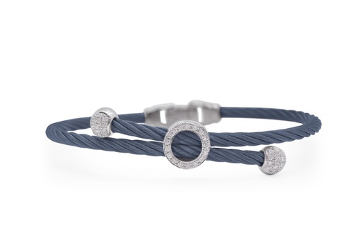 [04-28-3062-11] 18Kt White Gold Blueberry Nautical Cable Bypass Bracelet With (45) Round Diamonds Weighing 0.20cttw
