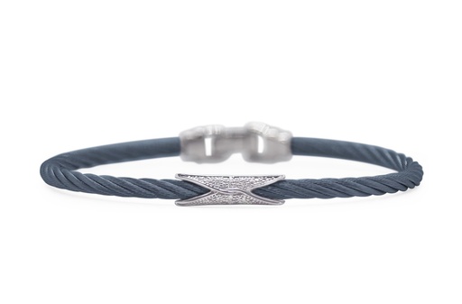 [04-28-3074-11] 18Kt White Gold Blueberry Nautical Cable Bracelet With Round Diamonds Weighing 0.07cttw