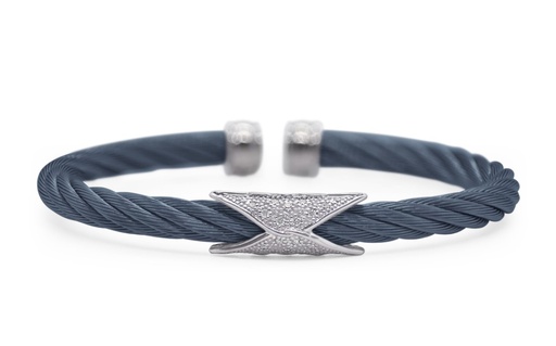 [04-28-5074-11] 18Kt White Gold Blueberry Nautical Cuff Bracelet With Round Diamonds Weighing 0.11cttw