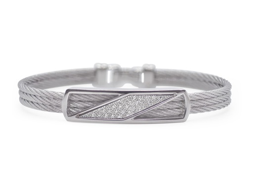 [04-32-1276-11] 18Kt White Gold Grey Nautical Cable Slanted Bracelet With Diamonds Weighing 0.13