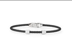 [04-52-0927-11] 18Kt White Gold Black Nautical Cable Double Barrel Station Bracelet With (16) Round Diamonds Weighing 0.13cttw