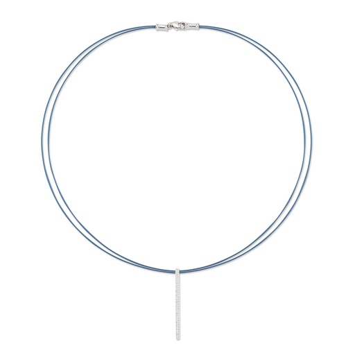 [08-64-S111-11] 18Kt White Gold Island Blue Nautical Cable Bar Pendant Necklace With (30) Round Diamonds Weighing 0.16cttw