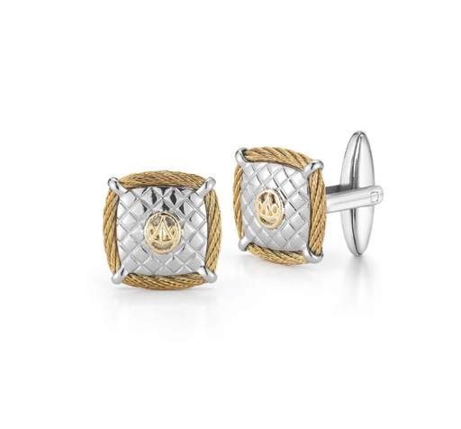 [01-17-0004-00] Stainless Steel Yellow Nautical Cable Cuff Links With 18Kt Yellow Gold Accents