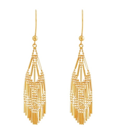 [FRE018886Y] 14Kt Yellow Gold Beaded Multi Row Dangle Earrings