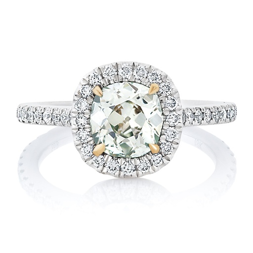 [R65148.1] 18Kt White Gold Ring With A Light Green OMC Diamond Weighing 1.27ct And (48) Round Diamonds Weighing 0.50ct