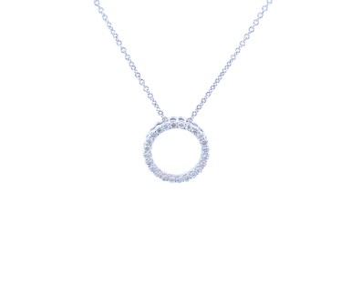 [P019-30-24-W (PD098)] 14Kt White Gold Circle Pendant Necklace With (24) Round Diamonds Weighing 0.30cttw