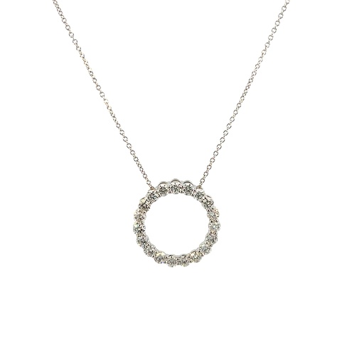 [P019-150-19-W (PD081)] 14Kt White Gold Circle Pendant Necklace With (19) Round Diamonds Weighing 1.53cttw
