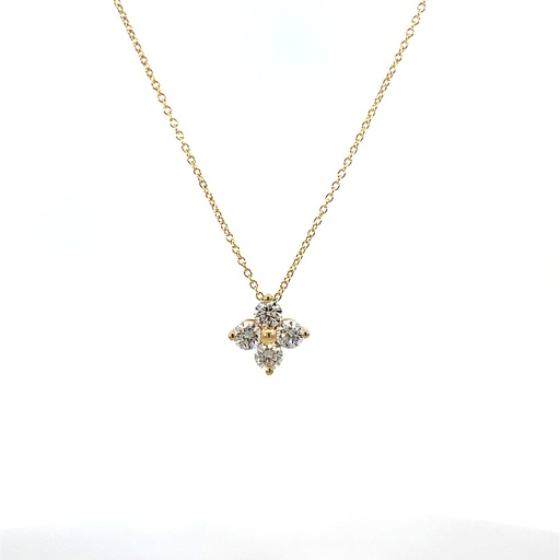 [SP137-100-Y (PD102)] 14Kt Yellow Gold Clover Pendant Necklace With (4) Round Diamonds Weighing 0.96cttw
