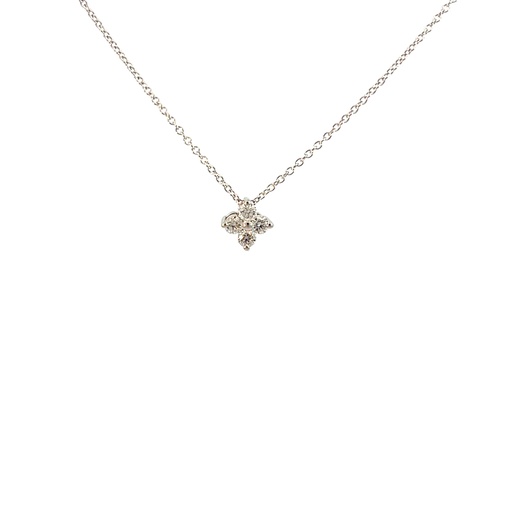 [SP137-25-W (PD106)] 14Kt White Gold Clover Pendant Necklace With (4) Round Diamonds Weighing 0.26cttw