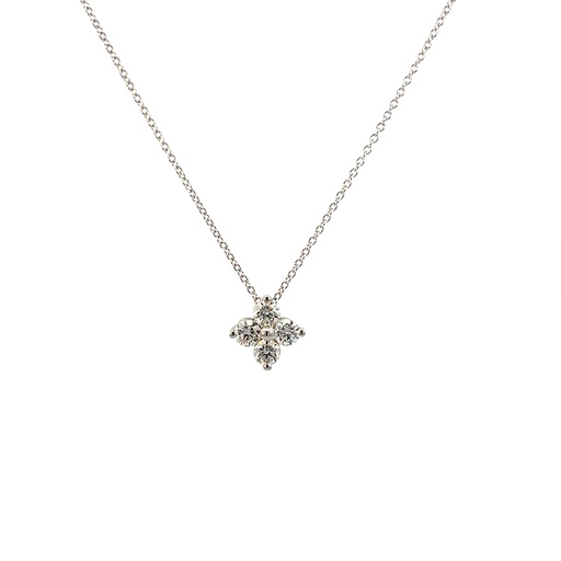 [SP137-75-W (PD102)] 14Kt White Gold Clover Pendant Necklace With (4) Round Diamonds Weighing 0.75cttw