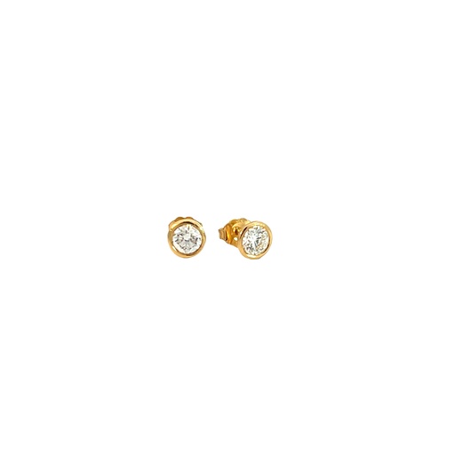 [E042-100-Y (ER111)] Round Brilliant Cut Diamond Studs 1.00cttw G/SI2 14Kt Yellow Gold Bezel Pushbacks