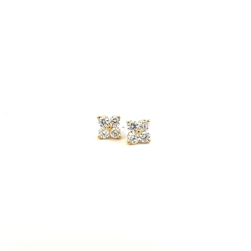 [ST891-150-Y (ER106)] Clover Cluster Diamond Studs 1.47cttw 14Kt Yellow Gold Pushbacks