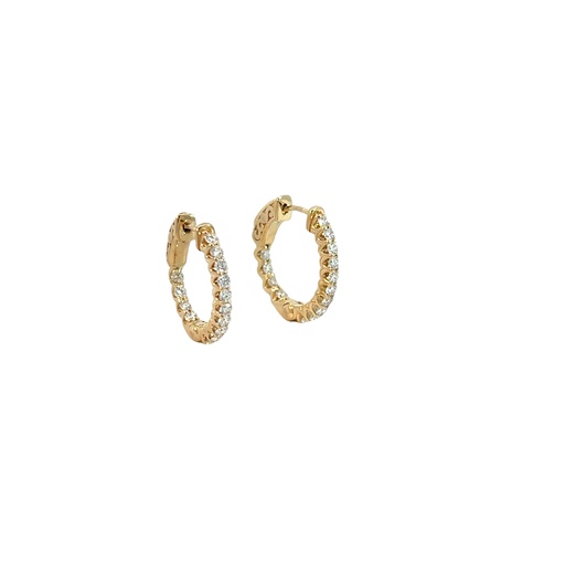 [E040-85-28-Y (ER114)] 14Kt Yellow Gold In/Out Hoops With (28) Round Diamonds Weighing 0.86cttw
