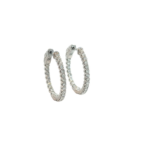 [E050-140-46-W (ER110)] 14Kt White Gold In/Out Hoops With (46) Round Diamonds Weighing 1.43cttw