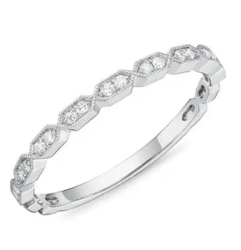 [ERSUR1265008W72000] 18Kt White Gold Vintage Stackable Band With (18) Round Diamonds Weighing 0.08cttw