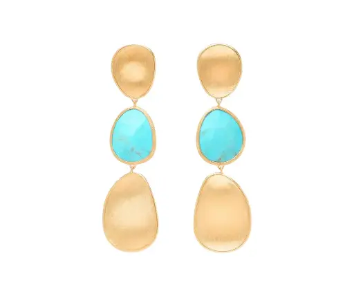 [OB1466 TUM01 Y 02] 18Kt Yellow Gold Lunaria Drop Earrings With Mexican Turquoise