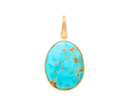 [PB20 TUM01 Y 02] 18Kt Yellow Gold Lunaria Pendant With Mexican Turquoise