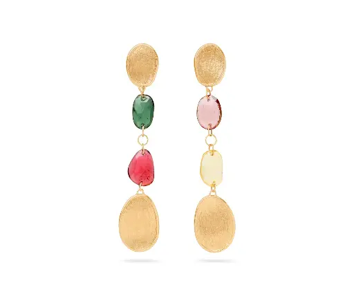 [OB1899 TM01 Y 02] 18Kt Yellow Gold Lunaria Multicolor Tourmaline Drop Earrings