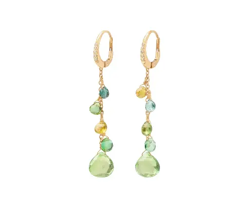 [OB1743-MB TV01 Y 02] 18Kt Yellow Gold Paradise Green Tourmaline Earrings With (10) Round Diamonds Weighing 0.05ct