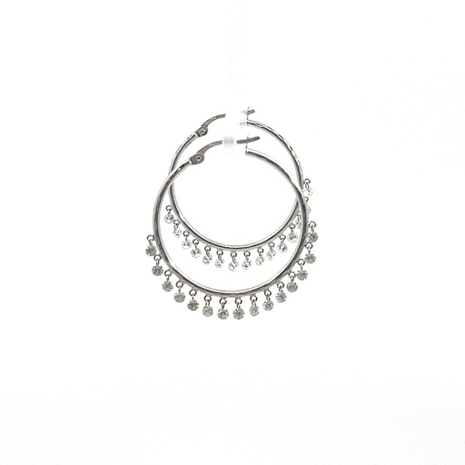 [6351-5] 18Kt White Gold Dangle Hoops With (30) Round Diamonds Weighing 1.52cttw