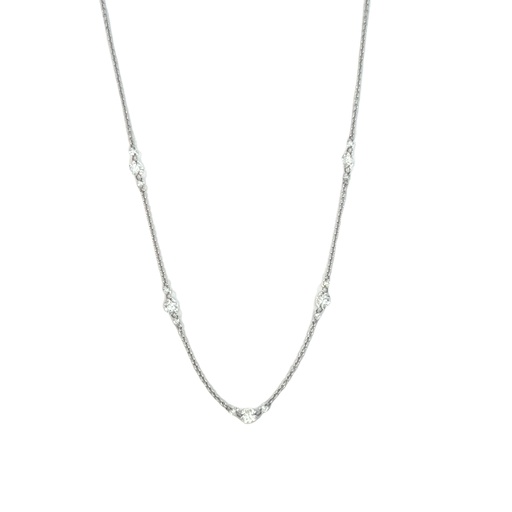 [10204] 18Kt White Gold Necklace With (15) Round Diamonds Weighing 1.16cttw