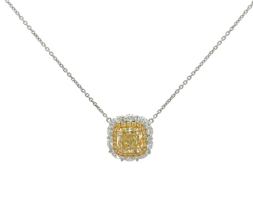 [8116] 18Kt Two Toned Necklace With A Yellow Cushion Cut Diamond Weighing 1.71ct, Round Yellow Diamonds Weighing 0.14ct, Marquise Diamonds Weighing 0.45ct, And White Round Diamonds Weighing 0.08ct